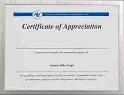 Certificate of Appreciation, 110th Congress